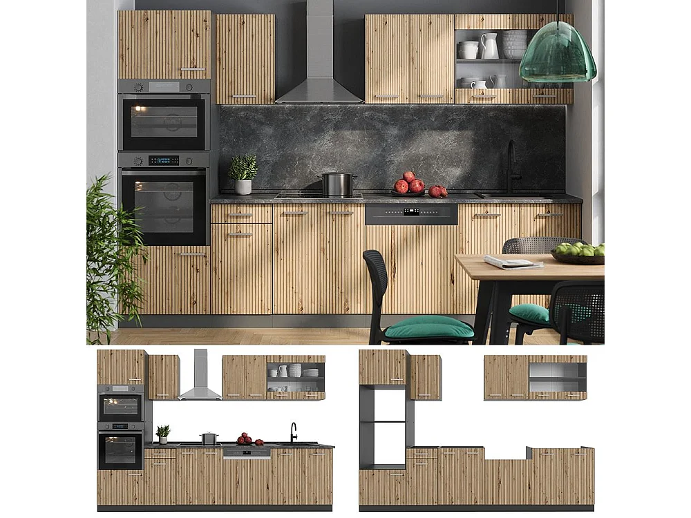 Küchenzeile artisan eiche/anthrazit 300x60x81.6 r-line