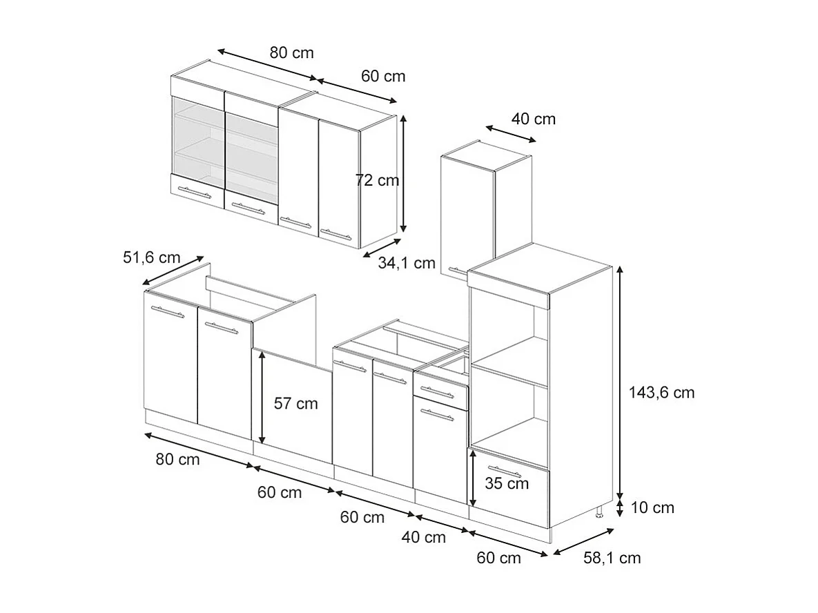 Cuisine anthracite haute brillance 300x46x81.6 fame-line