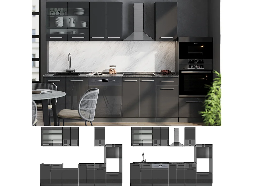 Cuisine anthracite haute brillance 300x46x81.6 fame-line