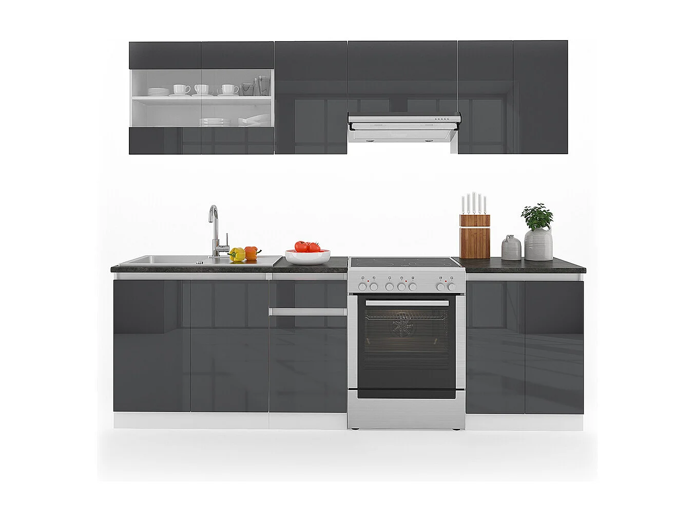 Ligne de cuisine anthracite brillant/blanc 240x60x81.6 raul