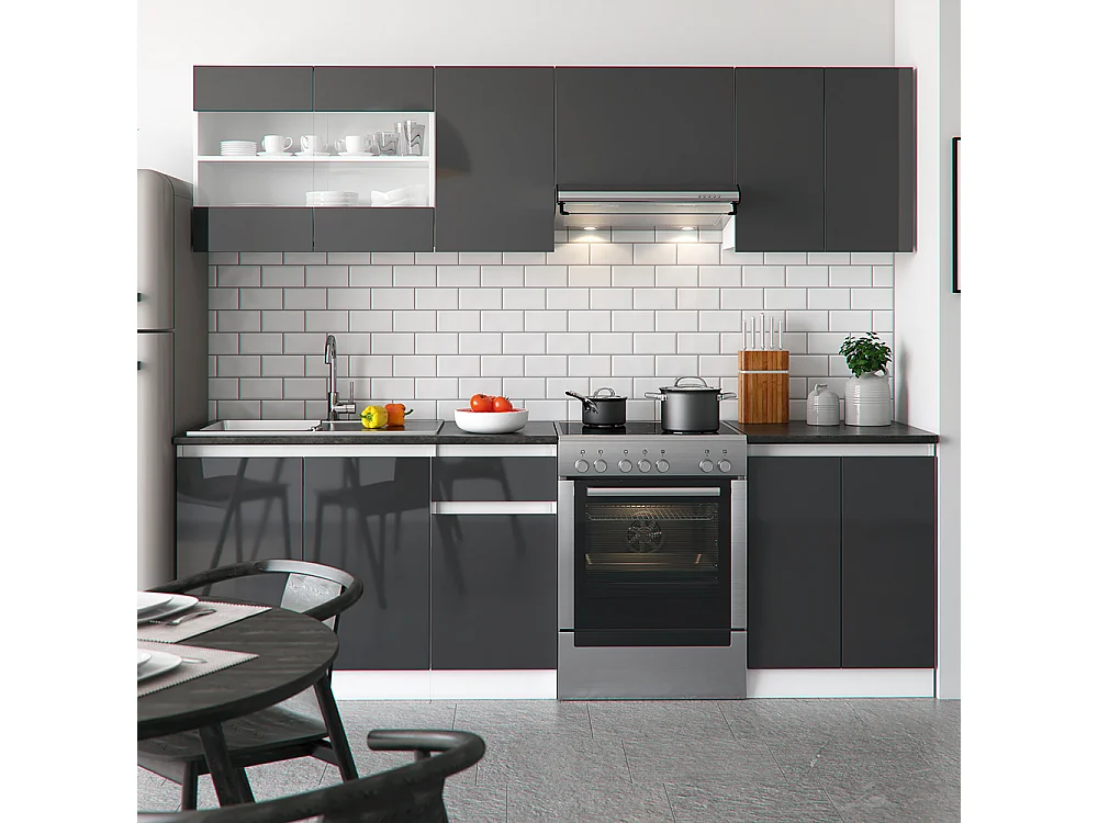 Ligne de cuisine anthracite brillant/blanc 240x60x81.6 raul