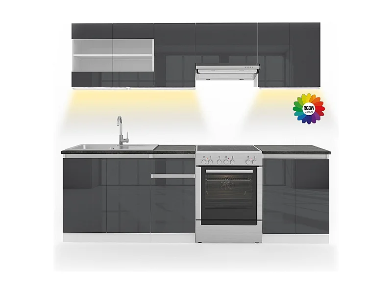 Keukenblok antraciet hoogglans/wit 240x60x81.6 raul