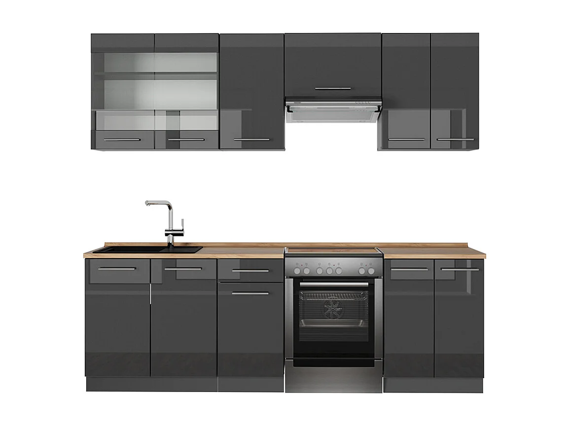 Køkkenrække antracit højglans 240x60x81.6 fame-line