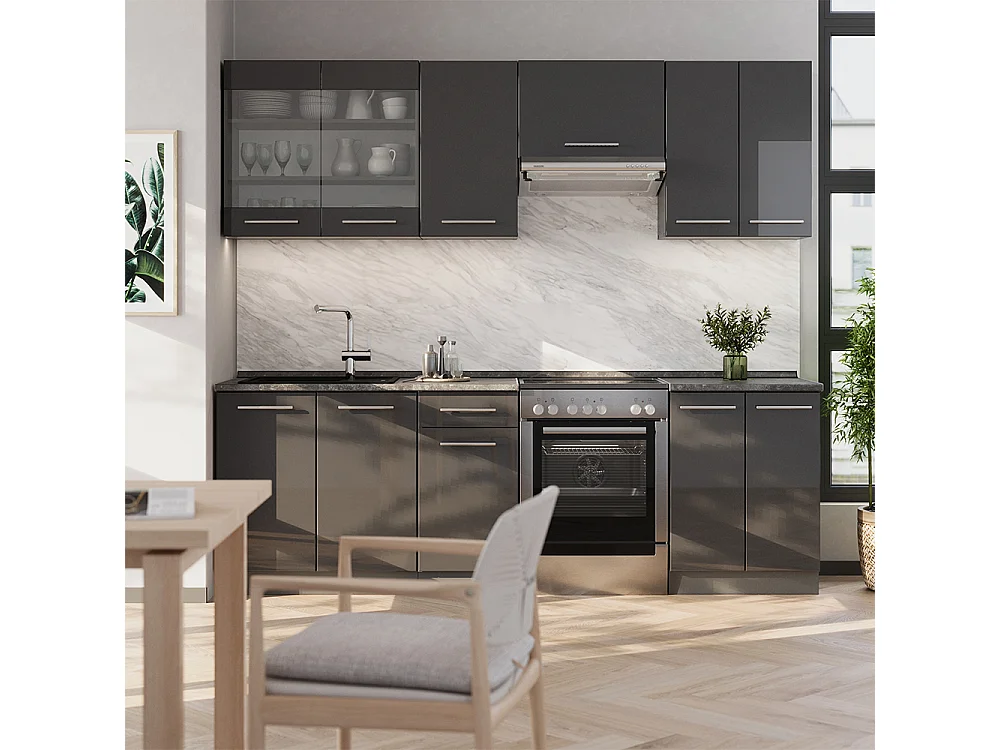 Køkkenrække antracit højglans 240x60x81.6 fame-line