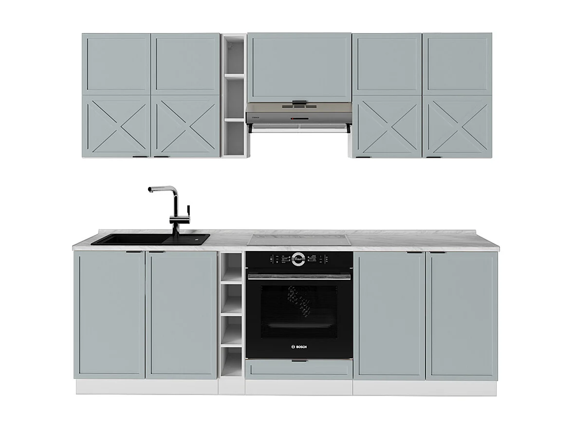 Cuisine bleu clair-gris/blanc 235x60x81.6 fame-line