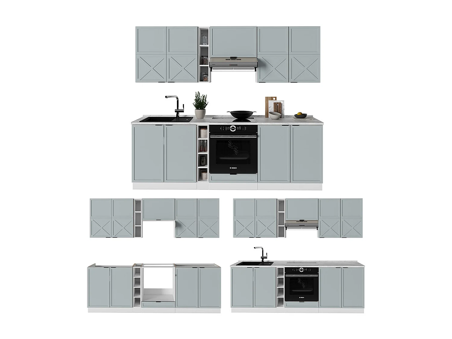 Køkkenrække lyseblå-grå/hvid 235x60x81.6 fame-line