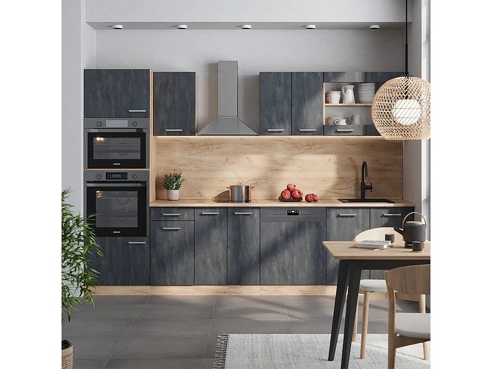 Cucina componibile calcestruzzo nero/quercia dorata 300x60x81.6 r-line