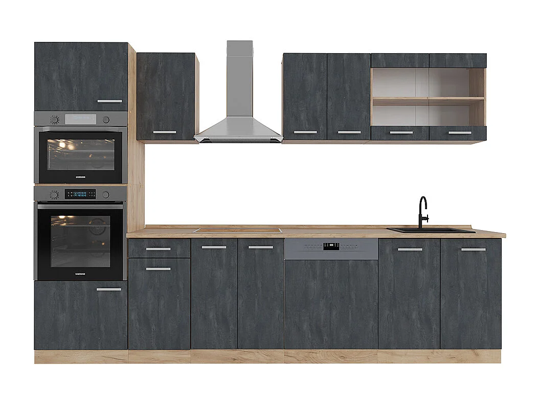 Cucina componibile calcestruzzo nero/quercia dorata 300x60x81.6 r-line