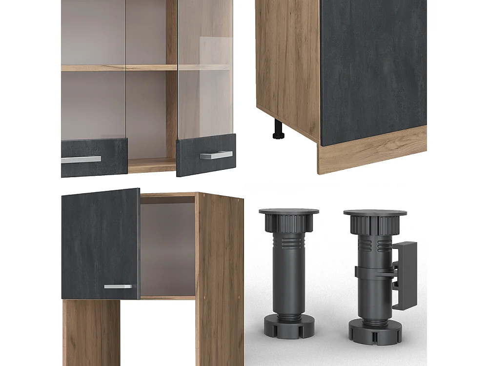 Cucina componibile calcestruzzo nero/quercia dorata 300x60x81.6 r-line