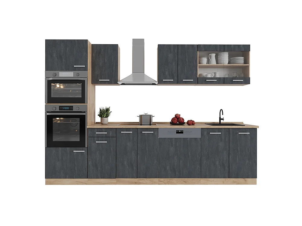 Cuisine béton noir/chêne doré 300x60x81.6 r-line
