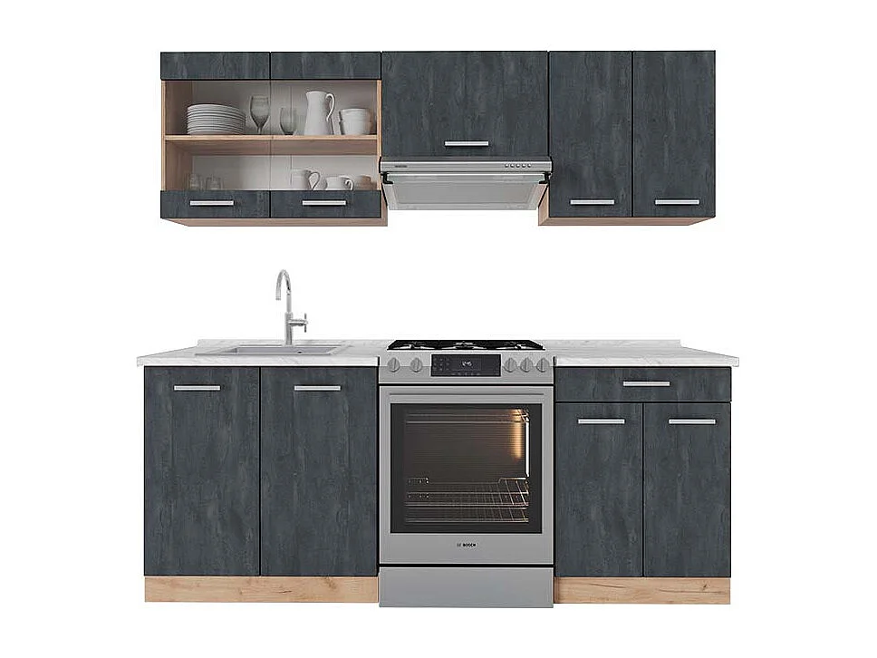 Mobile da cucina calcestruzzo nero/quercia dorata 200x60x81.6 r-line