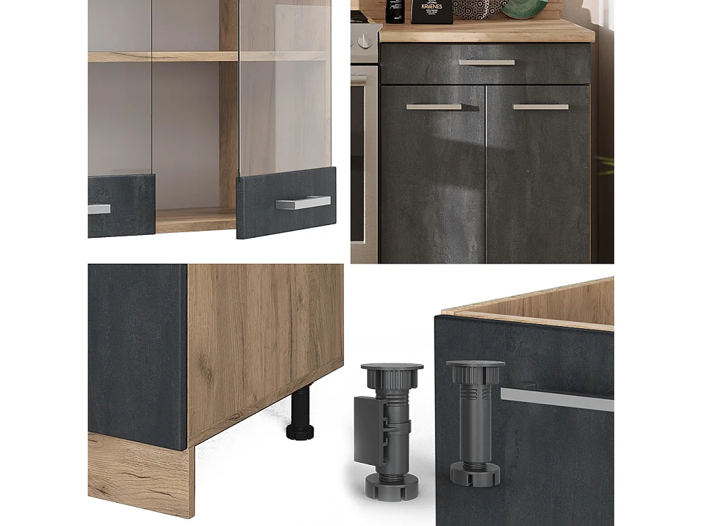 Mobile da cucina calcestruzzo nero/quercia dorata 200x60x81.6 r-line