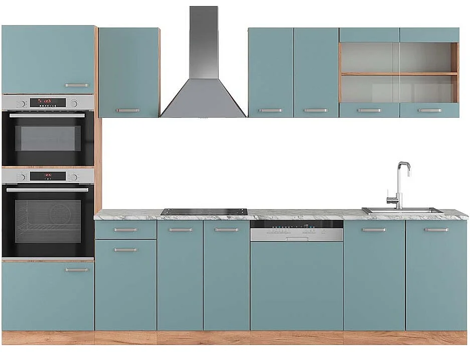 Cuisine bleu-gris/chêne doré 300x60x81.6 r-line