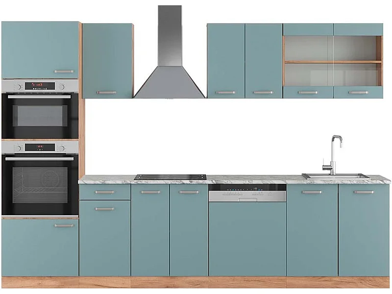 Cuisine bleu-gris/chêne doré 300x60x81.6 r-line