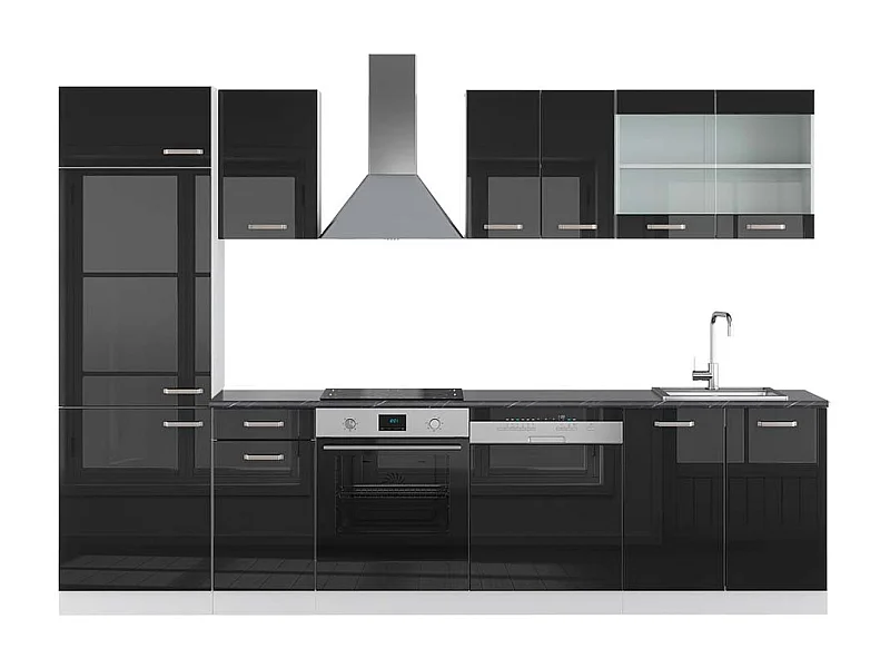 Mueble de cocina negro brillo/blanco 300x60x81.6 r-line