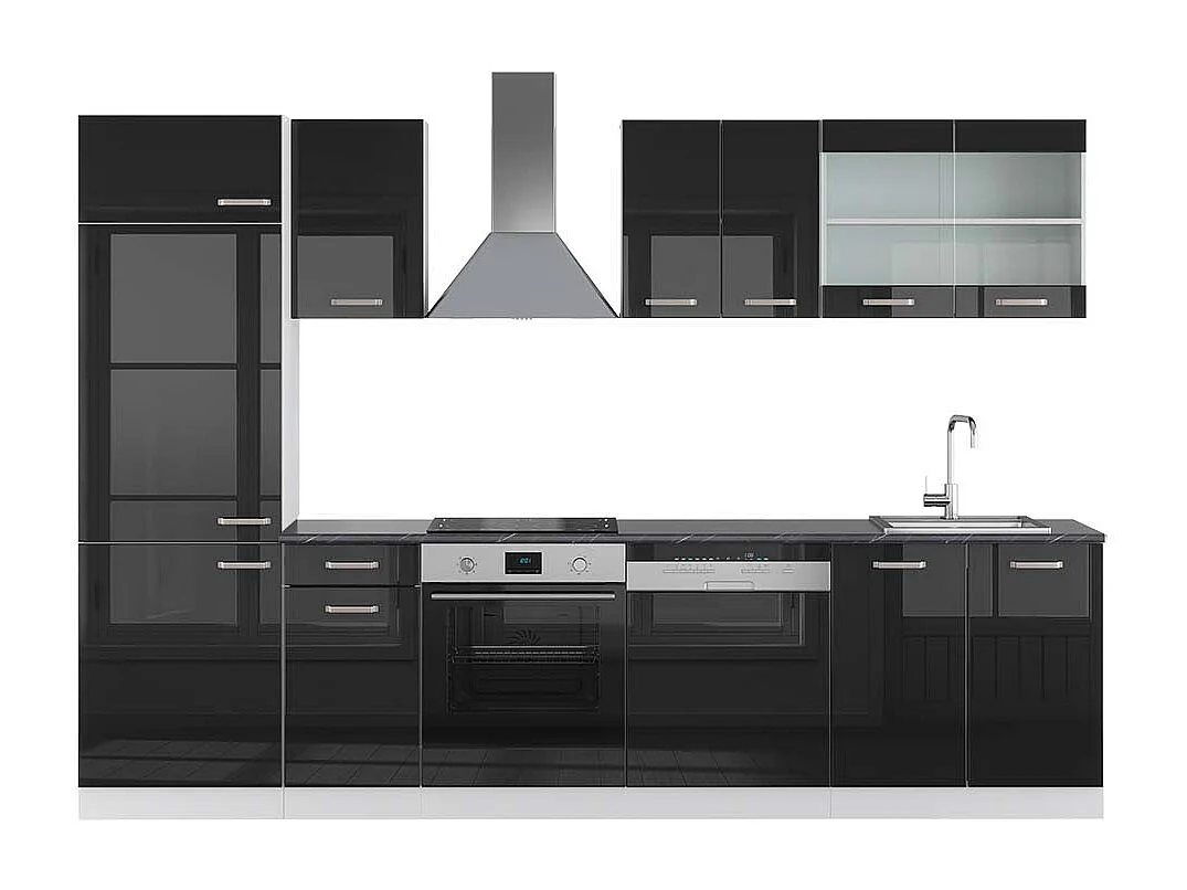 Cucina componibile nero lucido/bianco 300x60x81.6 r-line