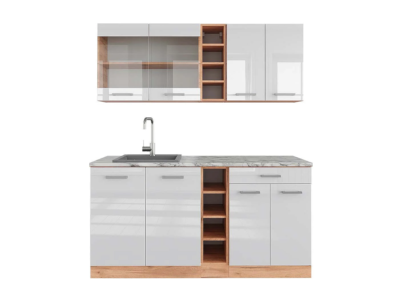 Cocina versátil blanco brillo intenso/roble dorado 160x60x81.6 r-line