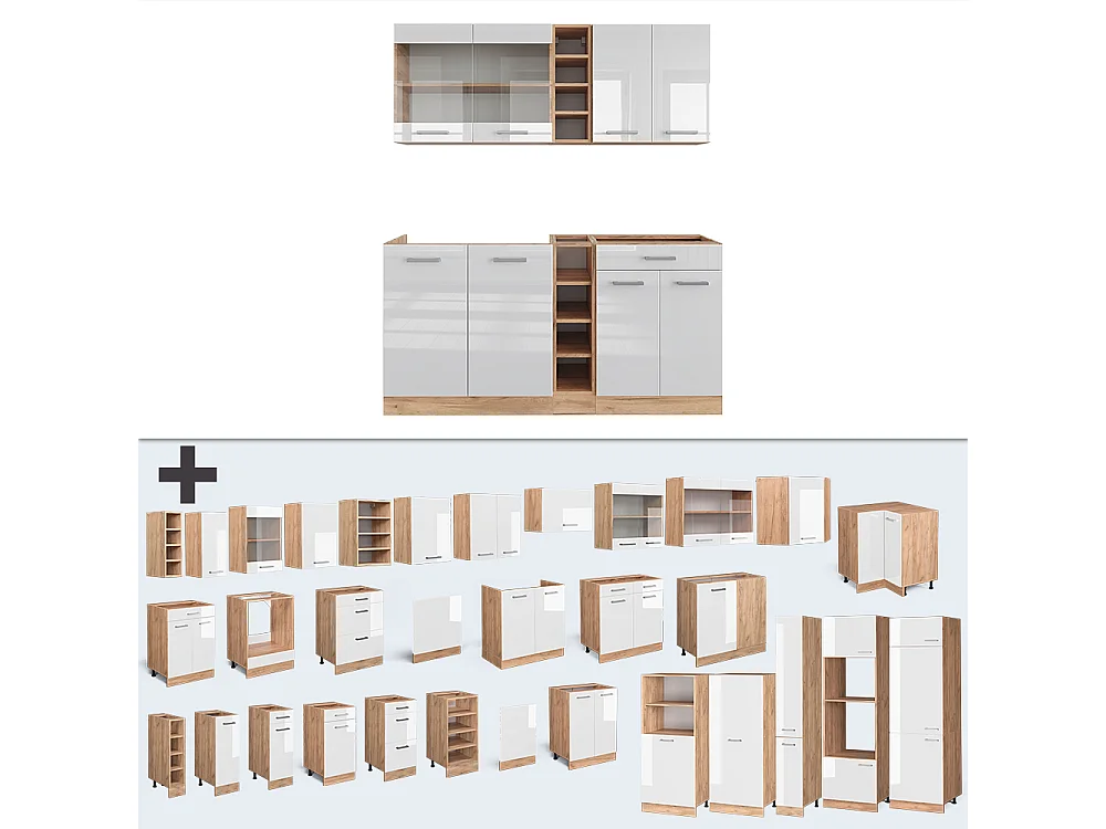 Cocina versátil blanco brillo intenso/roble dorado 160x60x81.6 r-line