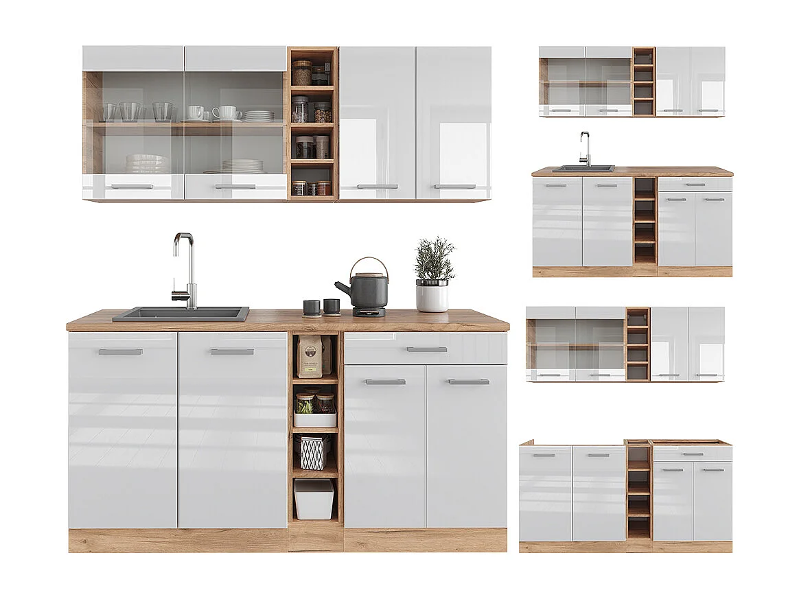 Cocina versátil blanco brillo intenso/roble dorado 160x60x81.6 r-line