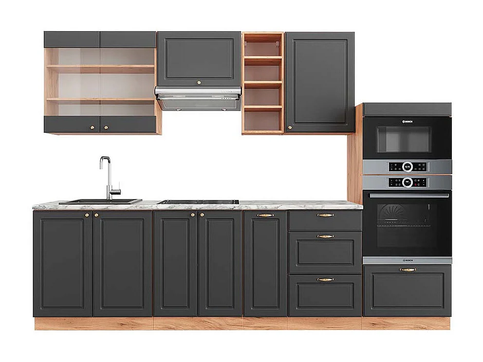 Cucina componibile antracite country house/oro kraft oak 280x60x81.6 fame-line