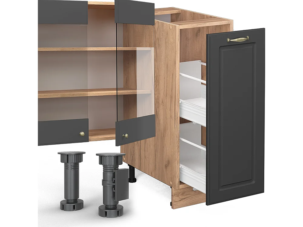 Cucina componibile antracite country house/oro kraft oak 280x60x81.6 fame-line