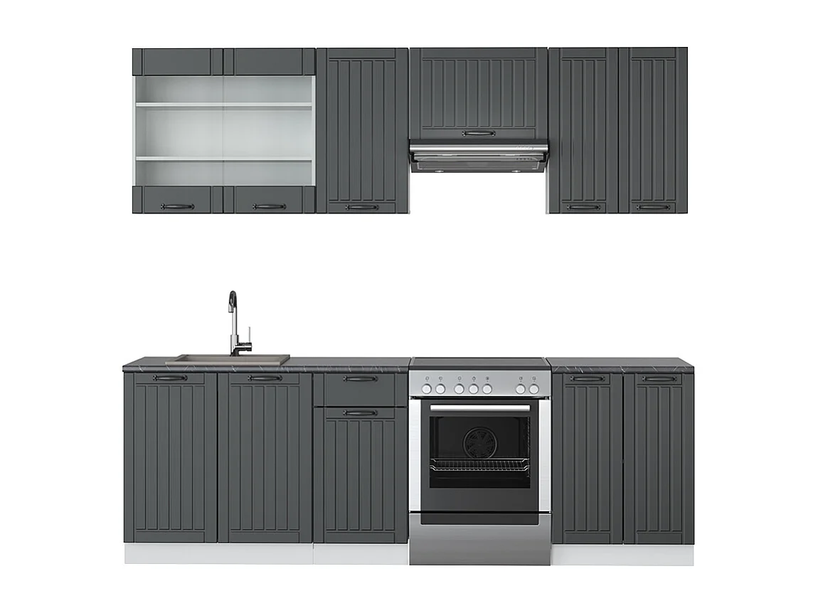 Mueble de cocina antracita casa de campo/blanco 240x46x81.6 fame-line