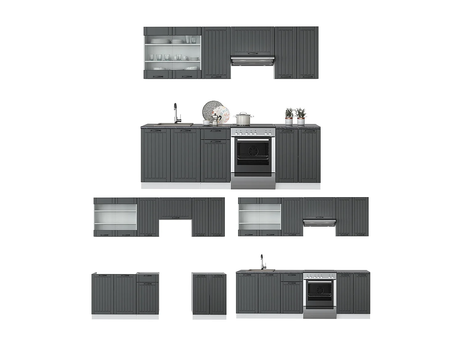 Køkkenrække antracit landhus/hvid 240x46x81.6 fame-line
