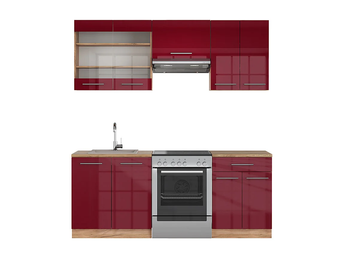 Mueble de cocina burdeos brillo intenso/roble dorado 200x60x81.6 fame-line