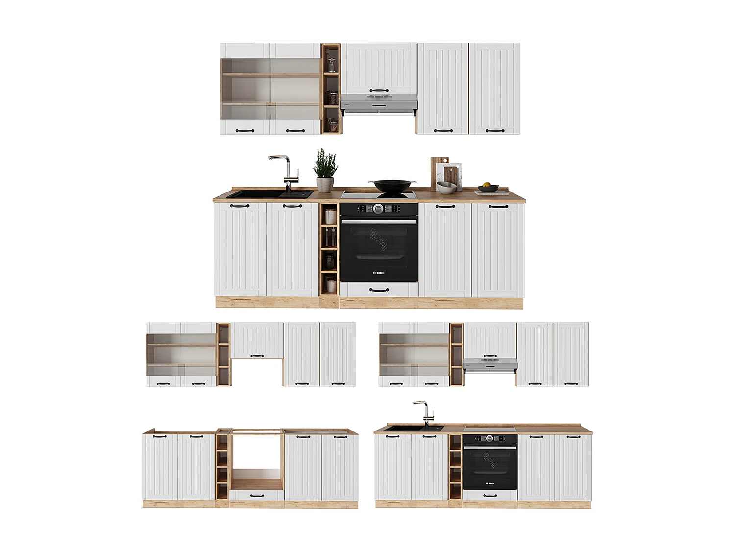 Køkkenrække hvid landhus 235x60x81.6 fame-line