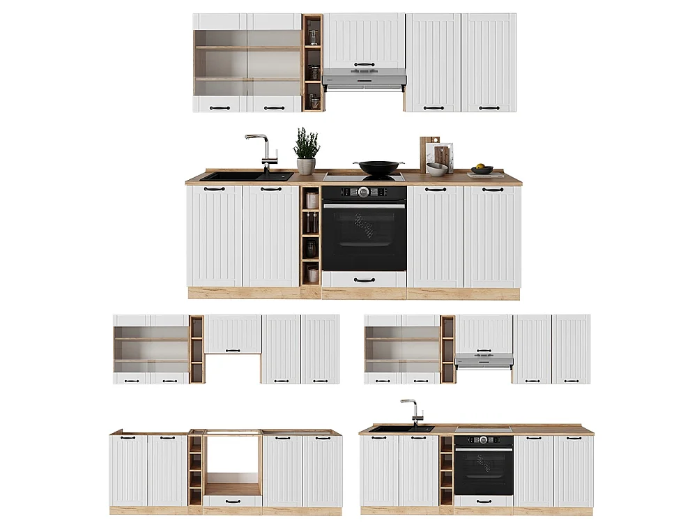 Køkkenrække hvid landhus 235x60x81.6 fame-line