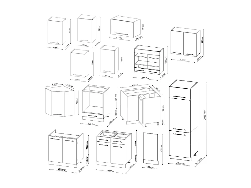 Cocina esquinera oro power roble/antracita 287x60x81.6 fame-line