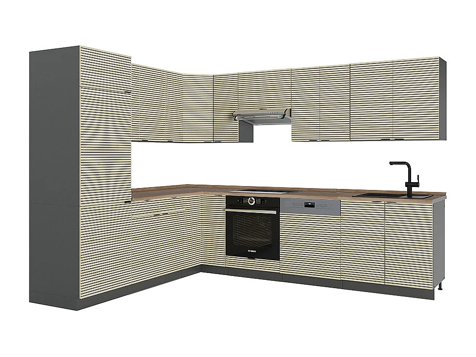 Cocina esquinera panel de roble/antracita 287x60x81.6 fame-line
