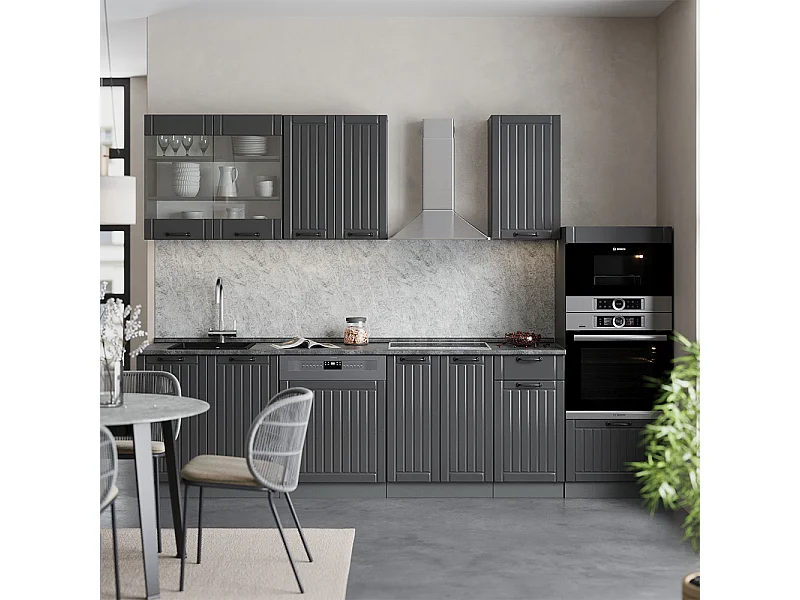 Cuisine gris foncé 300x60x81.6 fame-line