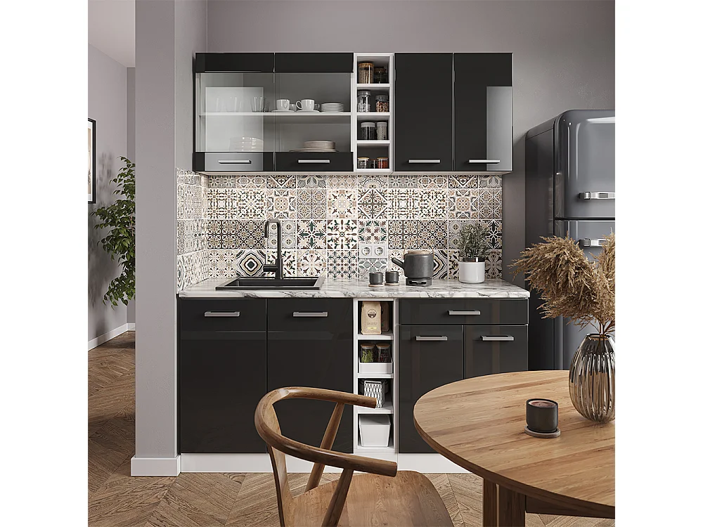 Cuisine anthracite brillant/blanc 160x60x81.6 r-line