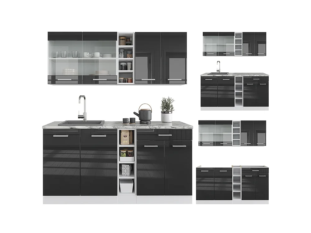 Cuisine anthracite brillant/blanc 160x60x81.6 r-line