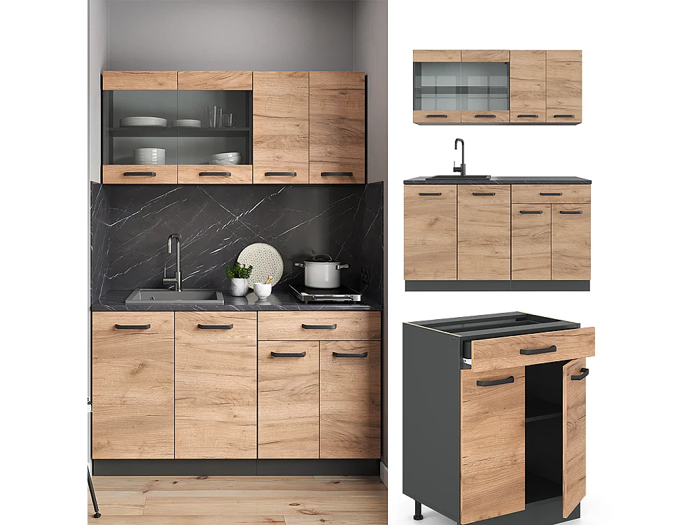 Cuisine chêne doré/anthracite 140x60x81.6 r-line