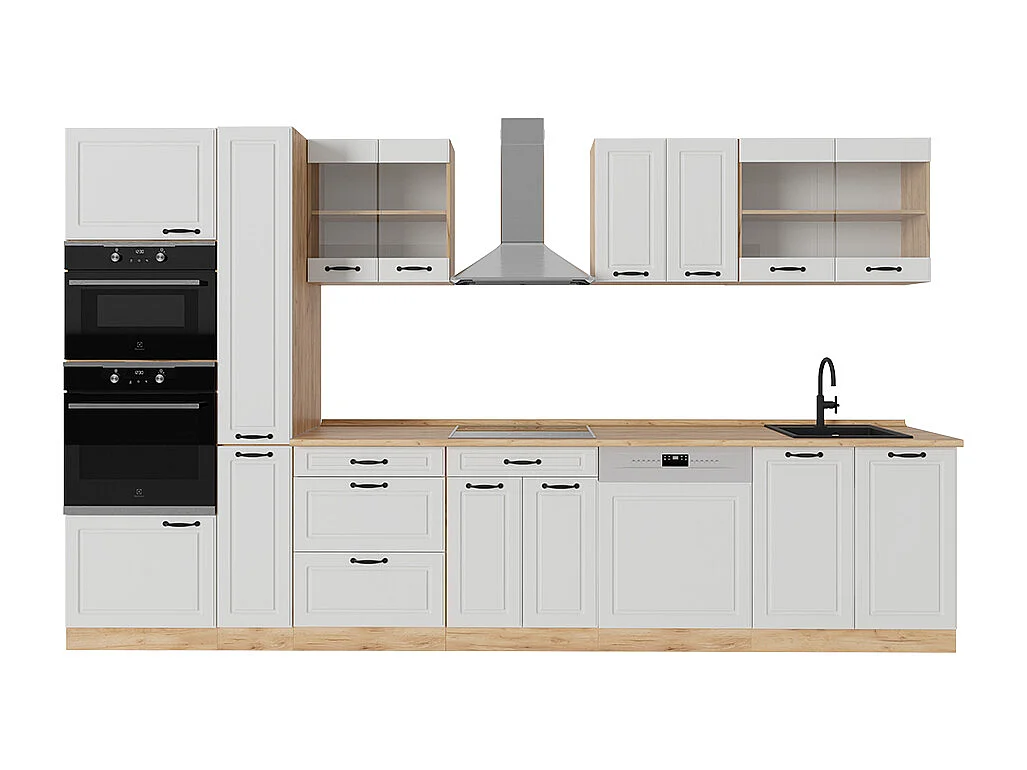 Küchenzeile weiß landhaus/goldkraft eiche 350x60x81.6 r-line