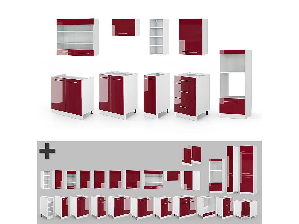 Cuisine bordeaux haute brillance/blanc 280x60x81.6 fame-line