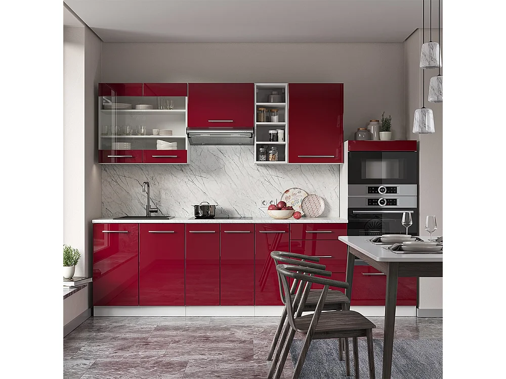 Cucina componibile bordeaux lucido/bianco 280x60x81.6 fame-line