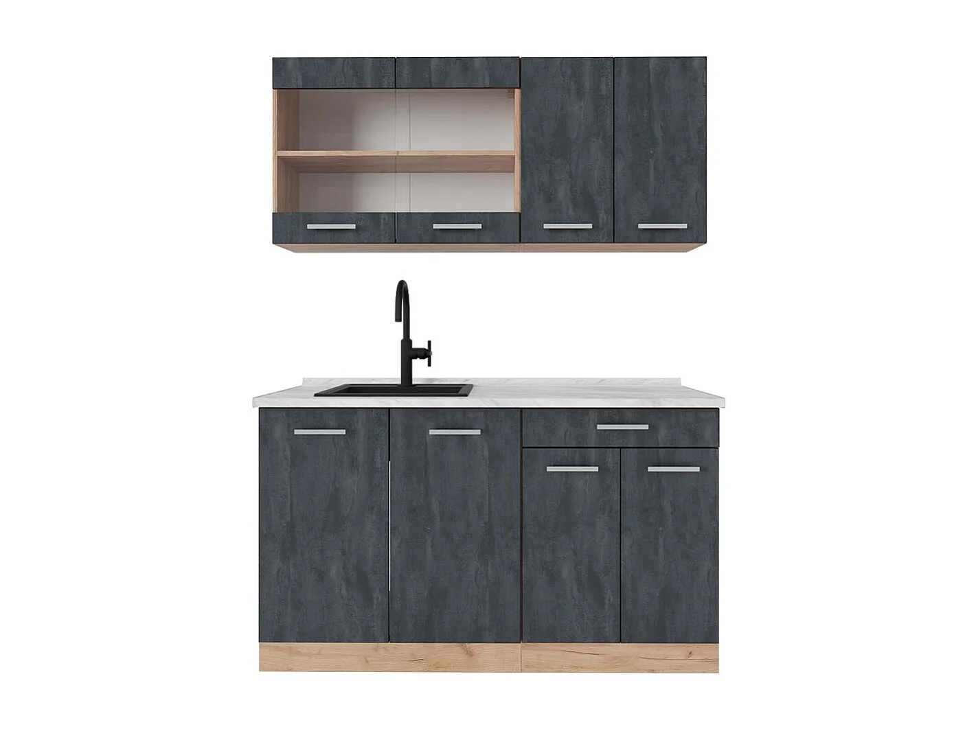 Cocina versátil hormigón negro/roble dorado 140x60x81.6 r-line