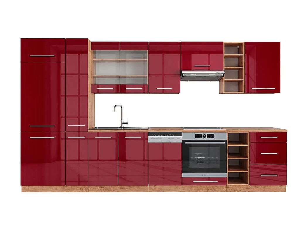 Mueble de cocina burdeos brillo intenso/roble dorado 355x60x81.6 fame-line