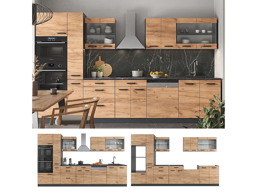 Cucina componibile quercia dorata/antracite 350x46x81.6 r-line