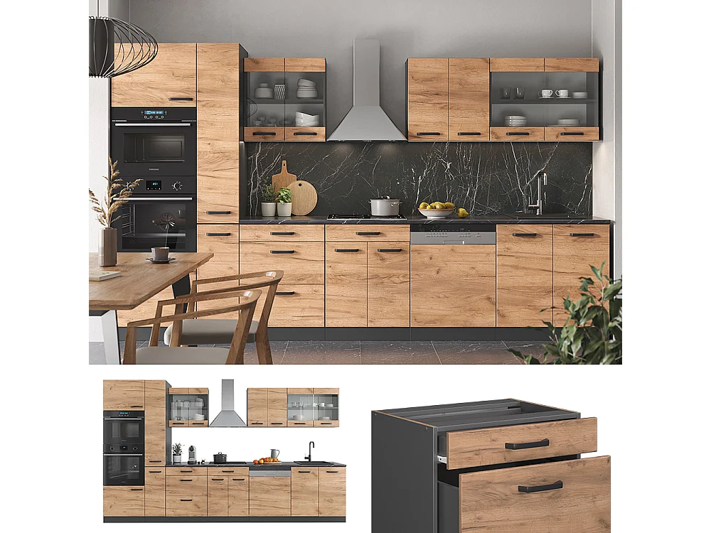 Cuisine chêne doré/anthracite 350x46x81.6 r-line