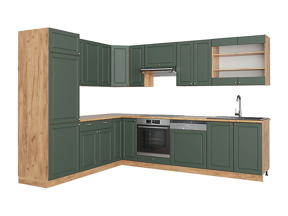 Cuisine en angle chêne vert et or/chêne doré 227x60x81.6 fame-line