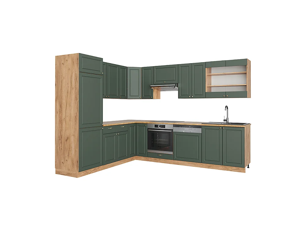 Hoekkeuken groen-goud land/goud power eik 227x60x81.6 fame-line