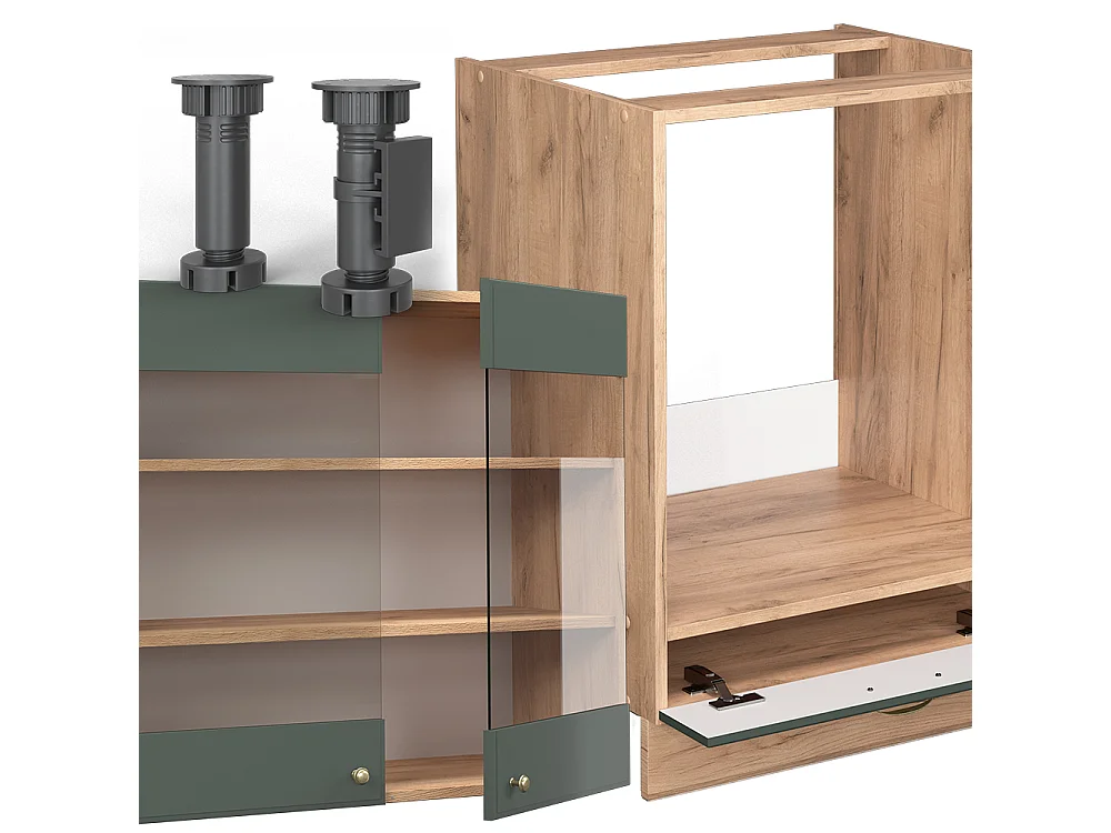 Hoekkeuken groen-goud land/goud power eik 227x60x81.6 fame-line