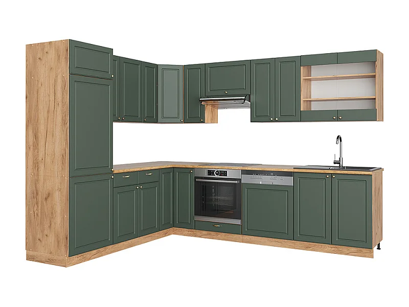 Cuisine en angle chêne vert et or/chêne doré 227x60x81.6 fame-line