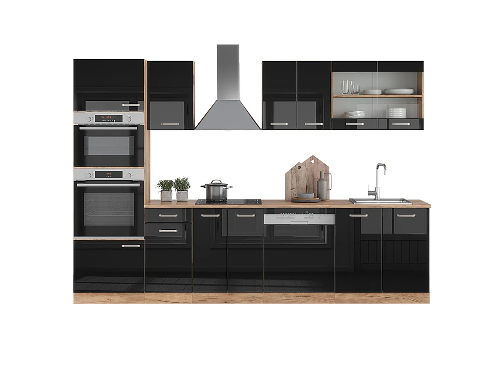 Cuisine noir brillant/chêne doré 300x60x81.6 r-line