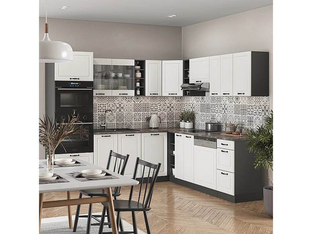 Cuisine en angle blanc campagne/anthracite 247x60x81.6 r-line