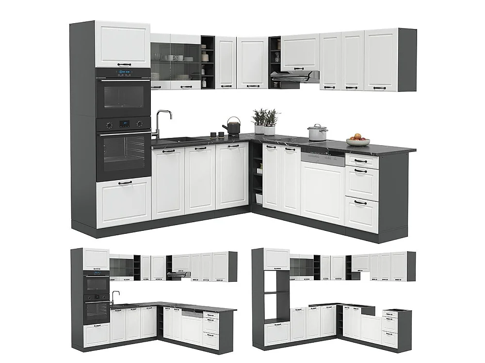 Cuisine en angle blanc campagne/anthracite 247x60x81.6 r-line